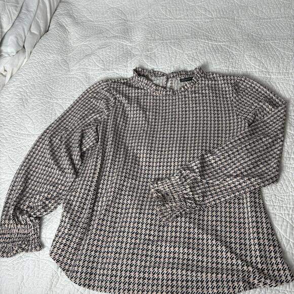 Adrianna Papell XL Stretch Pink Black Houndstooth Stretch Ruffled Collar Sleeve - Picture 2 of 15